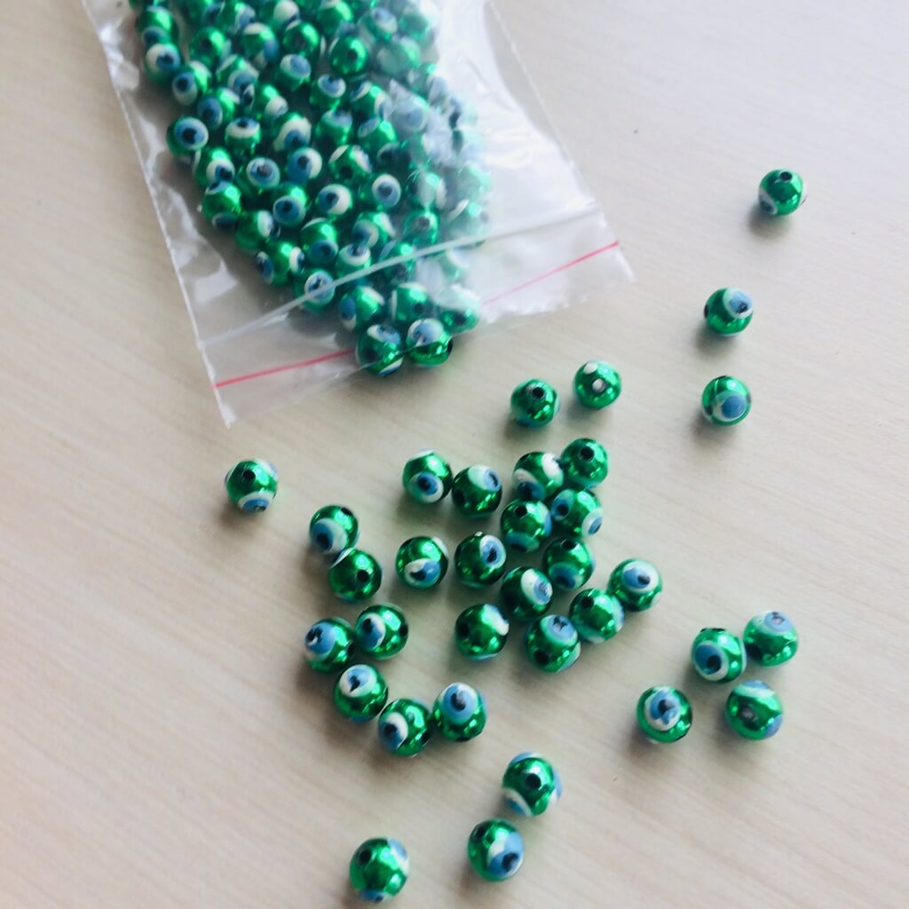 Dore Delikli Plastik Nazar Boncuğu Yeşil 8 mm 50 Adet