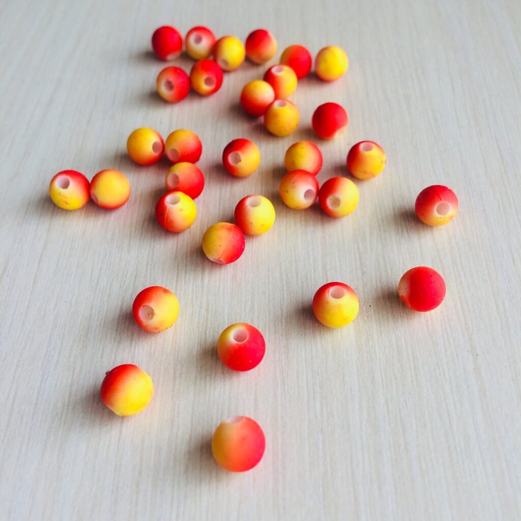 Sarı-Kırmızı Delikli Polyester Boncuk 7 mm
